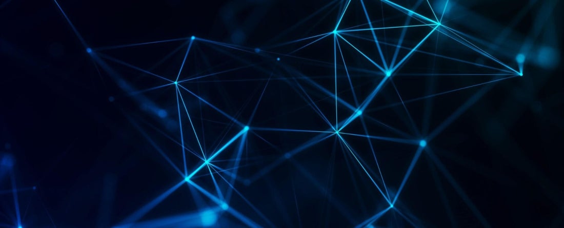 An abstract digital network of glowing nodes and connecting lines