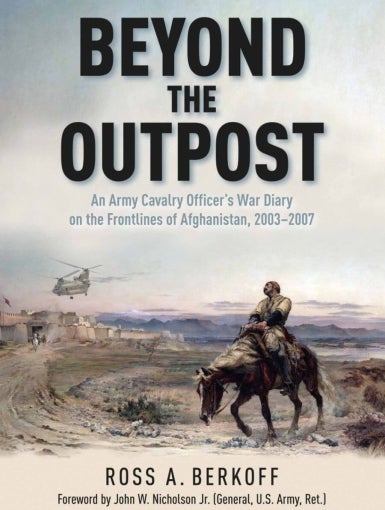 cover of book "beyond the outpost" which shows a man riding a horse in the desert